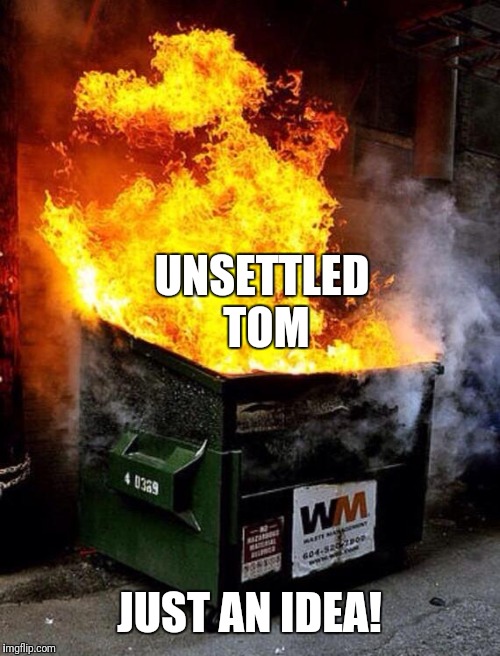 Dumpster Fire | UNSETTLED TOM; JUST AN IDEA! | image tagged in dumpster fire | made w/ Imgflip meme maker