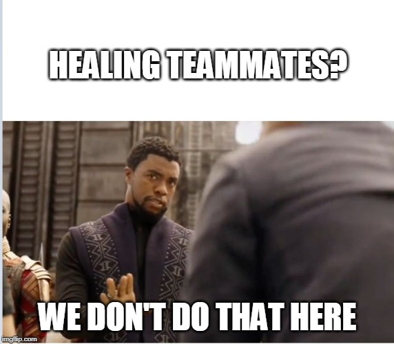 We don't do that here | HEALING TEAMMATES? WE DON'T DO THAT HERE | image tagged in we don't do that here | made w/ Imgflip meme maker