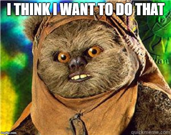 rape ewok | I THINK I WANT TO DO THAT | image tagged in rape ewok | made w/ Imgflip meme maker