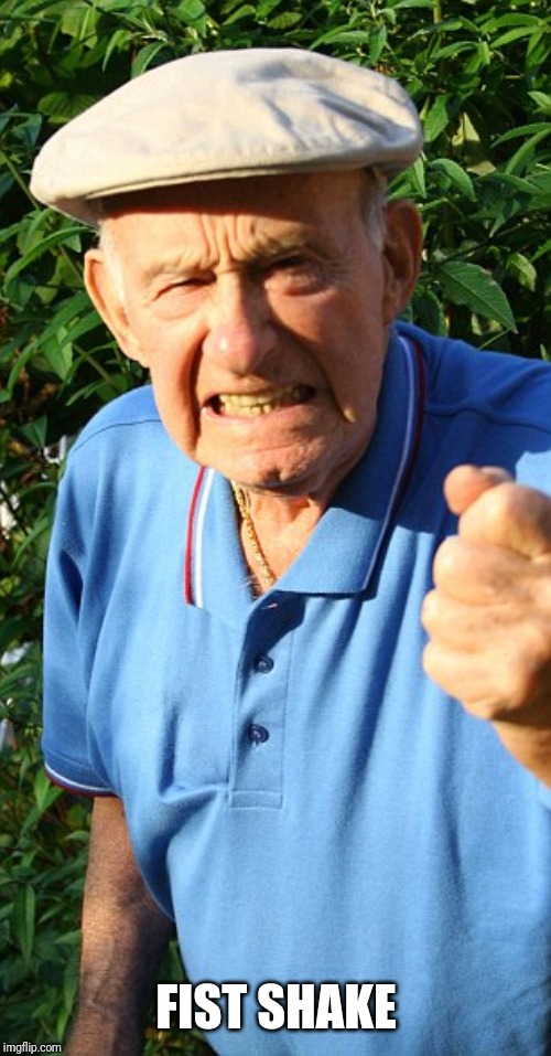 Old man shaking fist | FIST SHAKE | image tagged in old man shaking fist | made w/ Imgflip meme maker