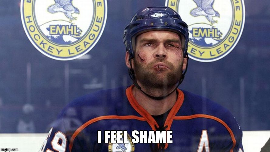 Hockey goon | I FEEL SHAME | image tagged in hockey goon | made w/ Imgflip meme maker