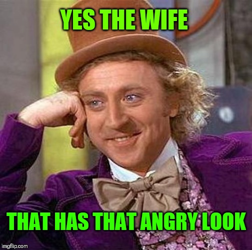 Creepy Condescending Wonka Meme | THAT HAS THAT ANGRY LOOK YES THE WIFE | image tagged in memes,creepy condescending wonka | made w/ Imgflip meme maker