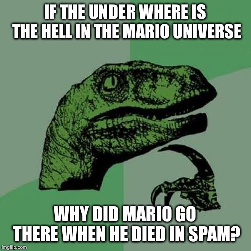 EXPLAIN NINTENDO...or anyone else... | IF THE UNDER WHERE IS THE HELL IN THE MARIO UNIVERSE; WHY DID MARIO GO THERE WHEN HE DIED IN SPAM? | image tagged in super paper mario,mario,paper mario,gaming | made w/ Imgflip meme maker