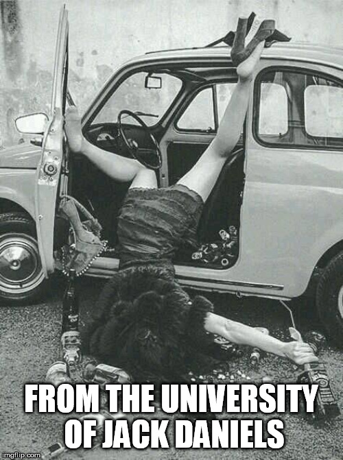 Drunk Girl  | FROM THE UNIVERSITY OF JACK DANIELS | image tagged in drunk girl | made w/ Imgflip meme maker