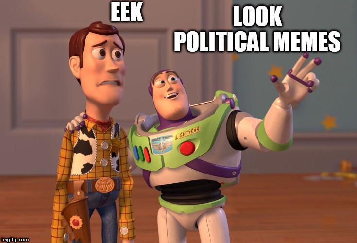 X, X Everywhere Meme | EEK; LOOK POLITICAL MEMES | image tagged in memes,x x everywhere | made w/ Imgflip meme maker