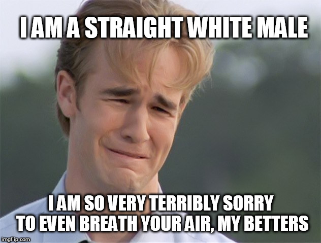 white man | I AM A STRAIGHT WHITE MALE; I AM SO VERY TERRIBLY SORRY TO EVEN BREATH YOUR AIR, MY BETTERS | image tagged in white man | made w/ Imgflip meme maker