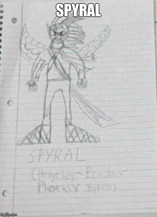 Spyral, the Hedgechinix. (Hedgehog-Echidna-Phoenix) | SPYRAL | image tagged in sonic the hedgehog,original character,spyral | made w/ Imgflip meme maker