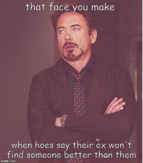 Face You Make Robert Downey Jr | that face you make; when hoes say their ex won't find someone better than them | image tagged in memes,face you make robert downey jr | made w/ Imgflip meme maker