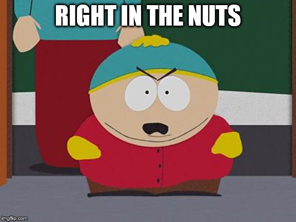 Kick in the Nuts Cartman | RIGHT IN THE NUTS | image tagged in kick in the nuts cartman | made w/ Imgflip meme maker