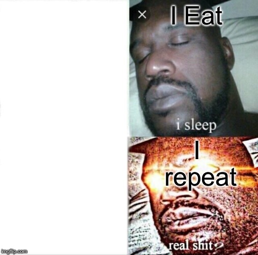 Sleeping Shaq | I Eat; I repeat | image tagged in memes,sleeping shaq | made w/ Imgflip meme maker