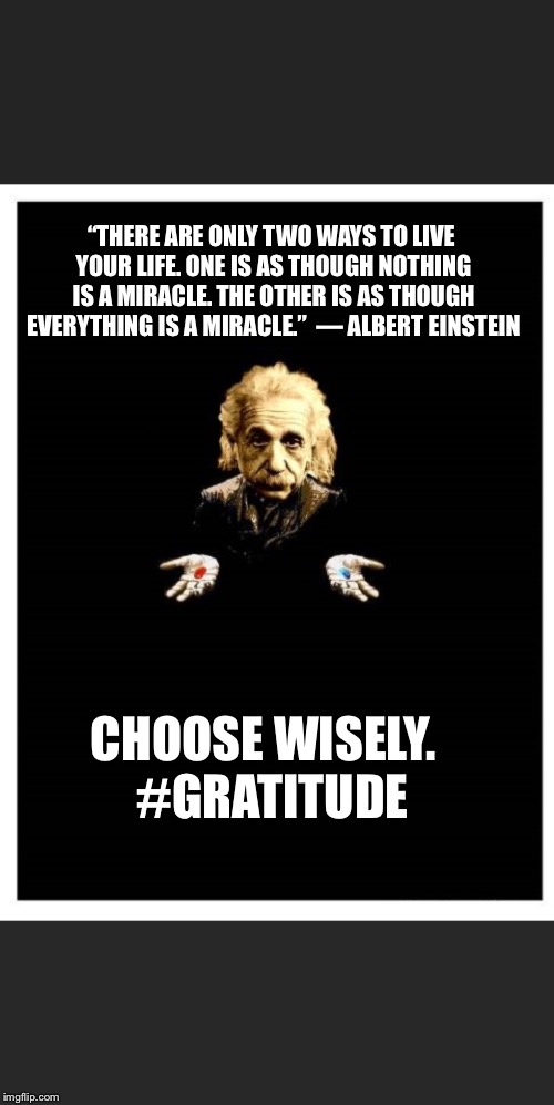 EINSTEIN MORPHEUS | “THERE ARE ONLY TWO WAYS TO LIVE YOUR LIFE. ONE IS AS THOUGH NOTHING IS A MIRACLE. THE OTHER IS AS THOUGH EVERYTHING IS A MIRACLE.” 
― ALBERT EINSTEIN; CHOOSE WISELY.  #GRATITUDE | image tagged in einstein morpheus | made w/ Imgflip meme maker