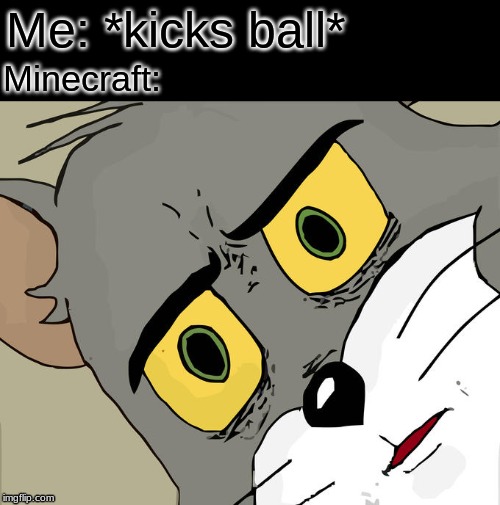 Unsettled Tom | Me: *kicks ball*; Minecraft: | image tagged in memes,unsettled tom | made w/ Imgflip meme maker