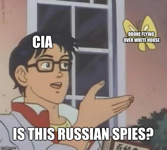 Is This A Pigeon | CIA; DRONE FLYING OVER WHITE HOUSE; IS THIS RUSSIAN SPIES? | image tagged in memes,is this a pigeon | made w/ Imgflip meme maker