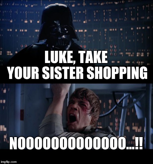 Star Wars No | LUKE, TAKE YOUR SISTER SHOPPING; NOOOOOOOOOOOOO...!! | image tagged in memes,star wars no | made w/ Imgflip meme maker