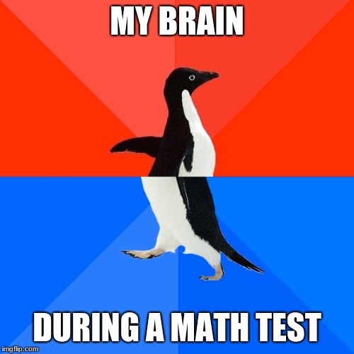Socially Awesome Awkward Penguin Meme | MY BRAIN; DURING A MATH TEST | image tagged in memes,socially awesome awkward penguin | made w/ Imgflip meme maker