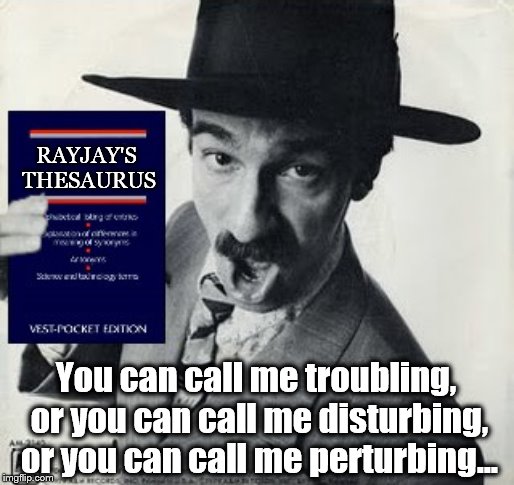 RAYJAY'S THESAURUS You can call me troubling, or you can call me disturbing, or you can call me perturbing... | made w/ Imgflip meme maker