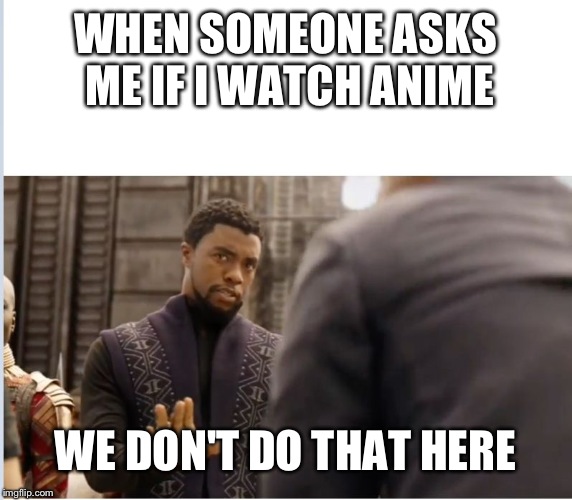 We don't do that here | WHEN SOMEONE ASKS ME IF I WATCH ANIME; WE DON'T DO THAT HERE | image tagged in we don't do that here | made w/ Imgflip meme maker