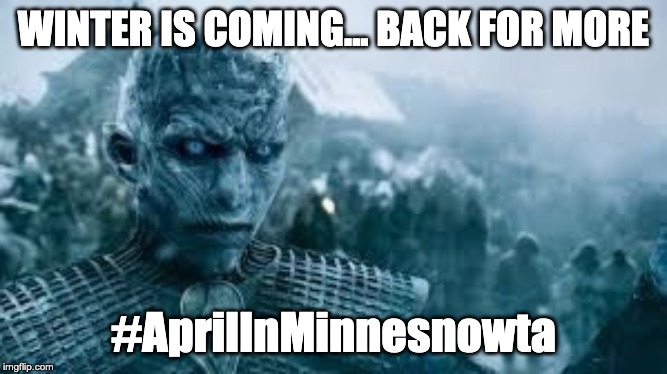 Game of Thrones, White Walker | WINTER IS COMING... BACK FOR MORE; #AprilInMinnesnowta | image tagged in game of thrones white walker | made w/ Imgflip meme maker