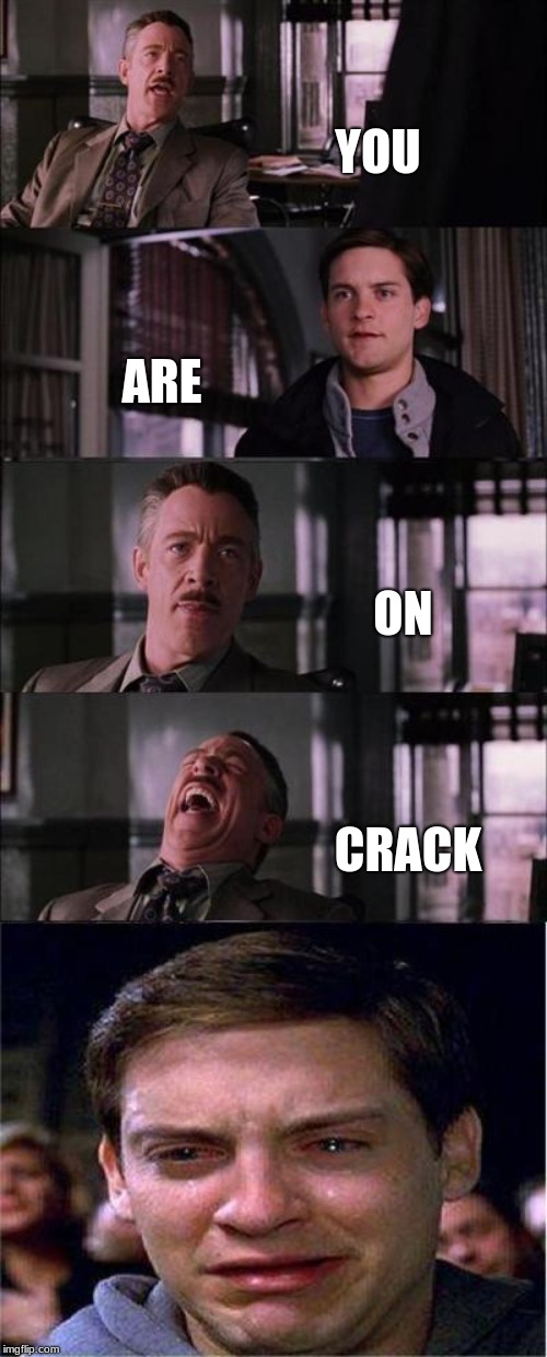 Peter Parker Cry Meme | YOU; ARE; ON; CRACK | image tagged in memes,peter parker cry | made w/ Imgflip meme maker