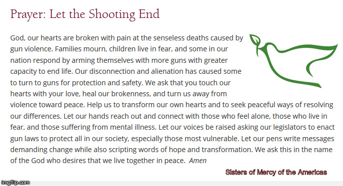 Prayer: Let the Shooting End | Sisters of Mercy of the Americas | image tagged in prayer,thoughts and prayers,nra,gun control,sisters of mercy of the americas | made w/ Imgflip meme maker