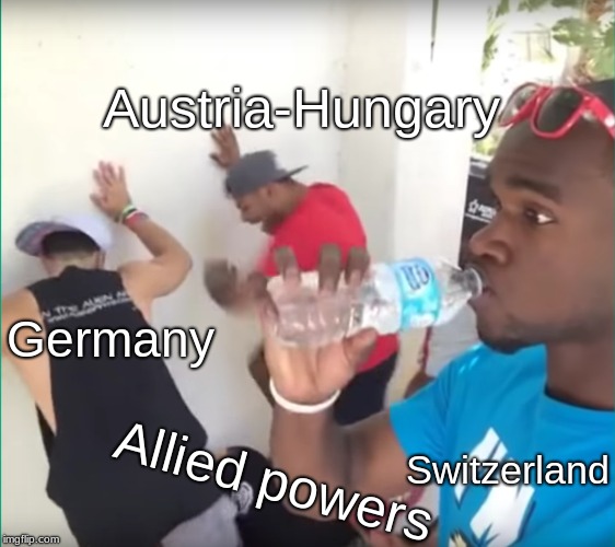 Switzerland Be like | Austria-Hungary; Germany; Switzerland; Allied powers | image tagged in stayin neutral,world war 1 | made w/ Imgflip meme maker