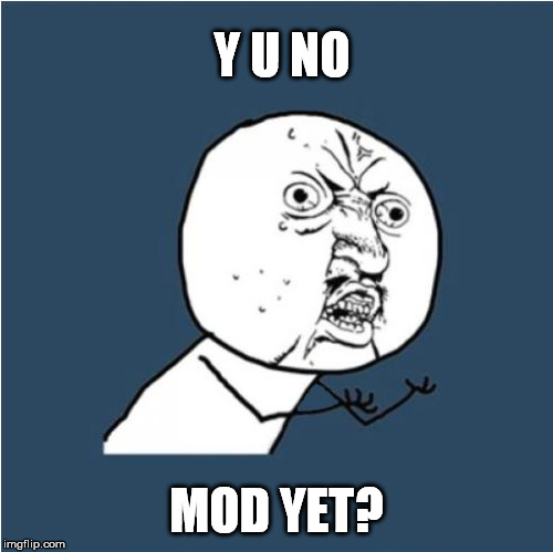 Y U No | Y U NO MOD YET? | image tagged in y u no | made w/ Imgflip meme maker