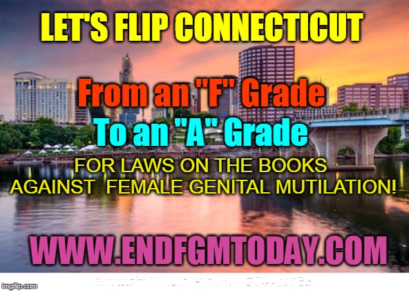 LET'S FLIP CONNECTICUT; From an "F" Grade; To an "A" Grade; FOR LAWS ON THE BOOKS AGAINST  FEMALE GENITAL MUTILATION! WWW.ENDFGMTODAY.COM | made w/ Imgflip meme maker