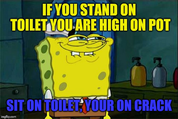 Don't You Squidward Meme | IF YOU STAND ON TOILET YOU ARE HIGH ON POT; SIT ON TOILET, YOUR ON CRACK | image tagged in memes,dont you squidward | made w/ Imgflip meme maker