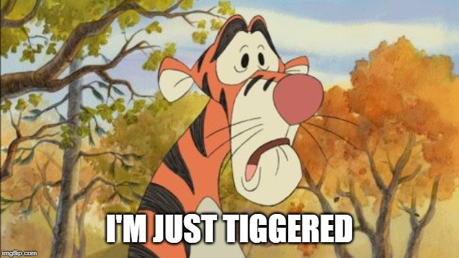 Sad Tigger | I'M JUST TIGGERED | image tagged in sad tigger | made w/ Imgflip meme maker