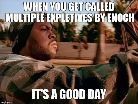 Today Was A Good Day Meme | WHEN YOU GET CALLED MULTIPLE EXPLETIVES BY ENOCH IT'S A GOOD DAY | image tagged in memes,today was a good day | made w/ Imgflip meme maker