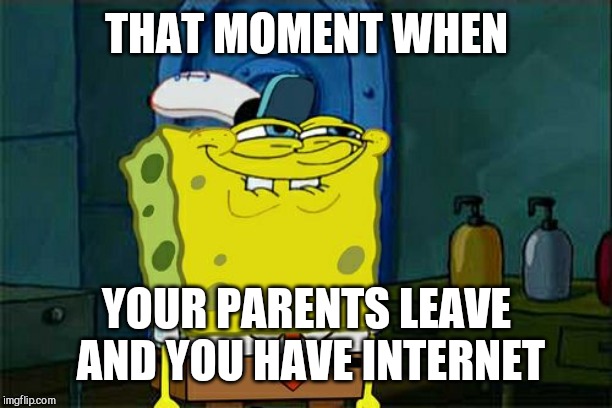 Don't You Squidward Meme | THAT MOMENT WHEN; YOUR PARENTS LEAVE AND YOU HAVE INTERNET | image tagged in memes,dont you squidward | made w/ Imgflip meme maker