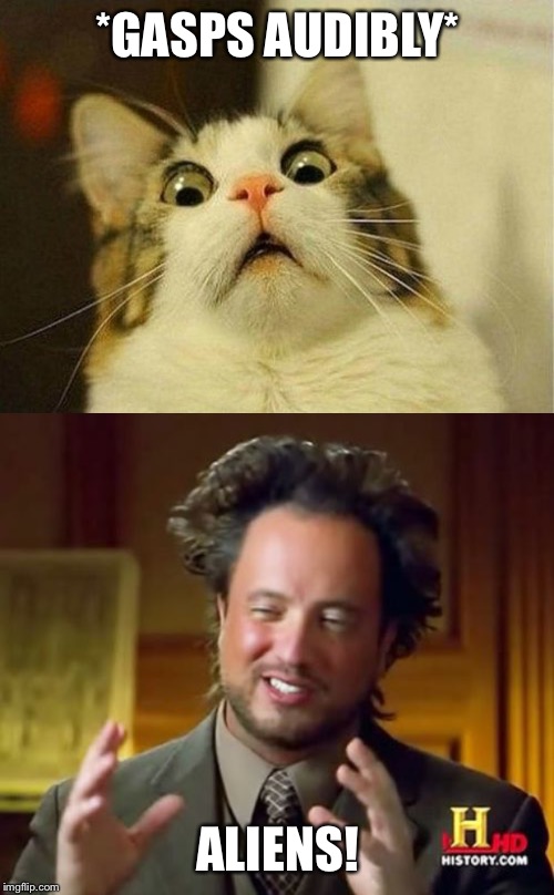 *GASPS AUDIBLY* ALIENS! | image tagged in memes,ancient aliens,scared cat | made w/ Imgflip meme maker