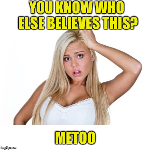 Dumb Blonde | YOU KNOW WHO ELSE BELIEVES THIS? METOO | image tagged in dumb blonde | made w/ Imgflip meme maker