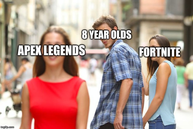 Distracted Boyfriend Meme | 8 YEAR OLDS; FORTNITE; APEX LEGENDS | image tagged in memes,distracted boyfriend | made w/ Imgflip meme maker