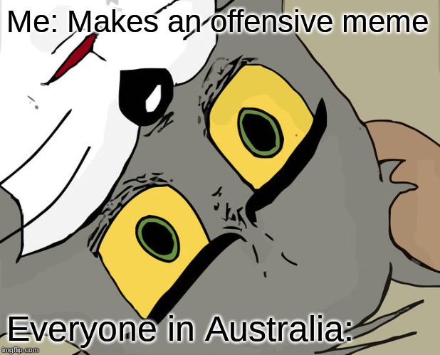 Unsettled Tom | Me: Makes an offensive meme; Everyone in Australia: | image tagged in memes,unsettled tom | made w/ Imgflip meme maker