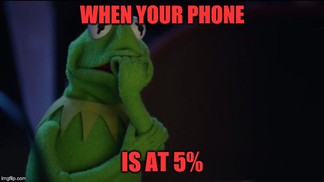 Kermit worried face | WHEN YOUR PHONE; IS AT 5% | image tagged in kermit worried face | made w/ Imgflip meme maker