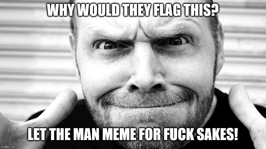 WHY WOULD THEY FLAG THIS? LET THE MAN MEME FOR F**K SAKES! | made w/ Imgflip meme maker