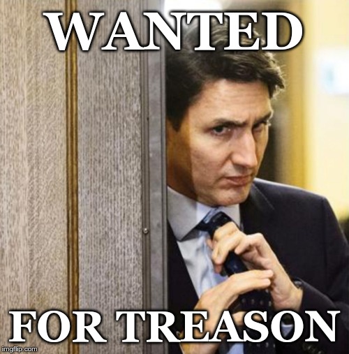 Trudeau Straitens his Tie | WANTED; FOR TREASON | image tagged in trudeau straitens his tie | made w/ Imgflip meme maker