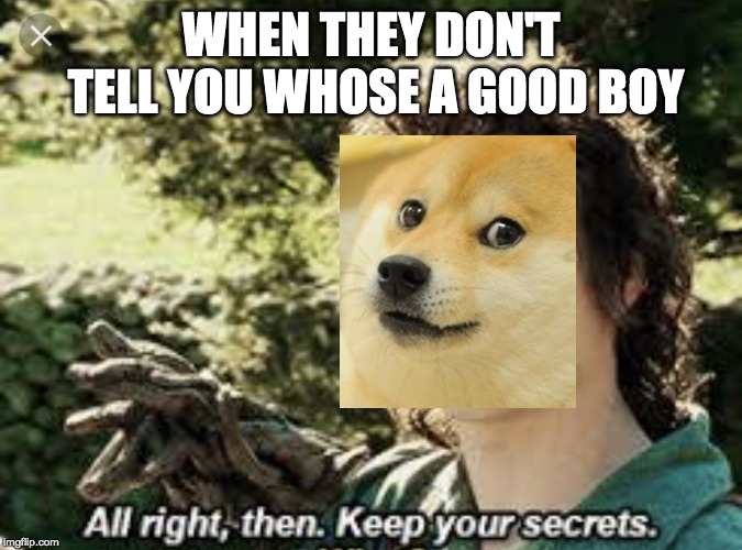 All Right Then, Keep Your Secrets | WHEN THEY DON'T TELL YOU WHOSE A GOOD BOY | image tagged in all right then keep your secrets | made w/ Imgflip meme maker