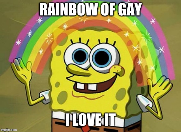 Imagination Spongebob | RAINBOW OF GAY; I LOVE IT | image tagged in memes,imagination spongebob | made w/ Imgflip meme maker