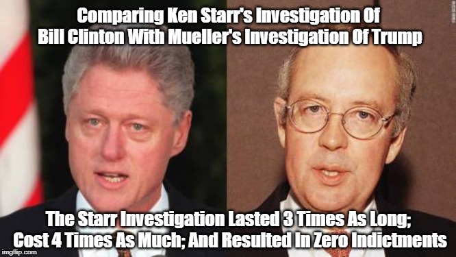 Comparing Ken Starr's Investigation Of Bill Clinton With Mueller's Investigation Of Trump The Starr Investigation Lasted 3 Times As Long; Co | made w/ Imgflip meme maker