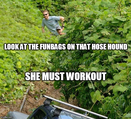 LOOK AT THE FUNBAGS ON THAT HOSE HOUND; SHE MUST WORKOUT | made w/ Imgflip meme maker