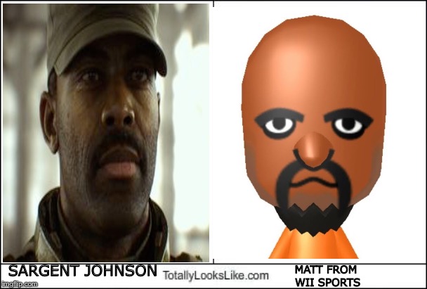 Well, he does! | MATT FROM WII SPORTS; SARGENT JOHNSON | image tagged in totally looks like | made w/ Imgflip meme maker