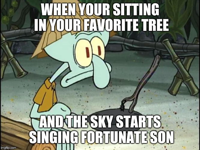 vietnam | WHEN YOUR SITTING IN YOUR FAVORITE TREE; AND THE SKY STARTS SINGING FORTUNATE SON | image tagged in vietnam | made w/ Imgflip meme maker