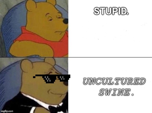 Tuxedo Winnie The Pooh Meme | STUPID. UNCULTURED SWINE. | image tagged in tuxedo winnie the pooh | made w/ Imgflip meme maker
