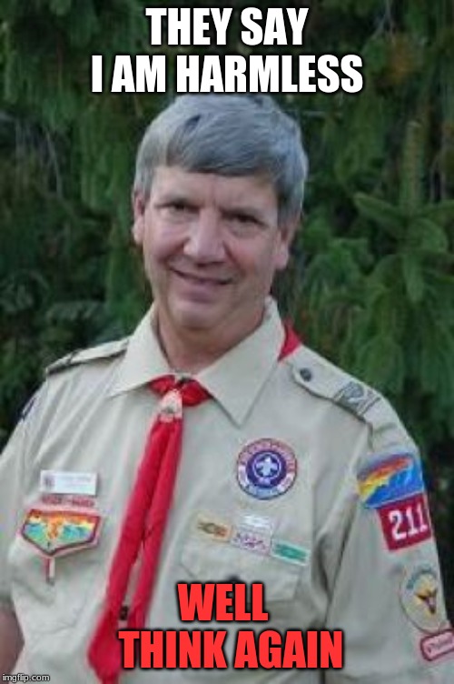 Harmless Scout Leader Meme | THEY SAY I AM HARMLESS; WELL  THINK AGAIN | image tagged in memes,harmless scout leader | made w/ Imgflip meme maker