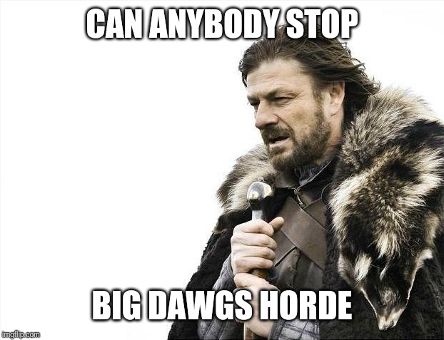 Brace Yourselves X is Coming Meme | CAN ANYBODY STOP; BIG DAWGS HORDE | image tagged in memes,brace yourselves x is coming | made w/ Imgflip meme maker