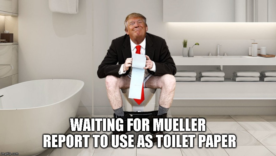 Trump Takes a Dump on Law and Order | WAITING FOR MUELLER REPORT TO USE AS TOILET PAPER | image tagged in trump toilet,criminal,liar,conman,impeach trump,trump impeachment | made w/ Imgflip meme maker