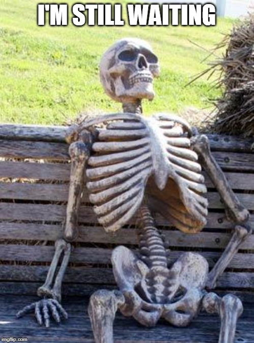 Waiting Skeleton Meme | I'M STILL WAITING | image tagged in memes,waiting skeleton | made w/ Imgflip meme maker