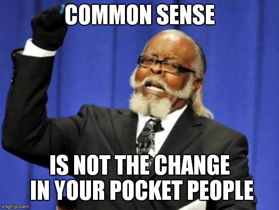 Common sense | COMMON SENSE; IS NOT THE CHANGE IN YOUR POCKET PEOPLE | image tagged in memes,too damn high | made w/ Imgflip meme maker